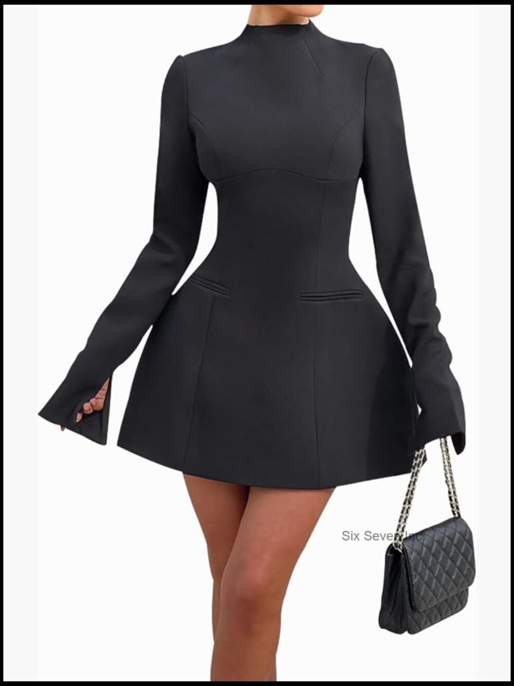 Long Sleeve Mock Neck Bodycon A-line Backless Mini Dress Party